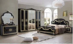 Dormitor Clasic Paloma Nero Gold cu Dulap 6 Uși