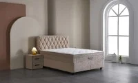 Set Pat Tapitat cu Saltea si Somiera Prestige Bej, 160x200 cm