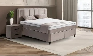 Set Pat Tapitat cu Saltea Belicia Bej, 160 x 200