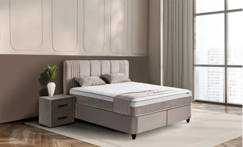 Set Pat Tapitat cu Saltea Belicia Bej, 160 x 200