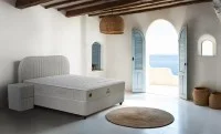 Set Pat Tapitat cu Saltea si Somiera Split Gri Deschis, 160x200