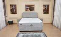 Set Pat Tapitat cu Saltea si Somiera Split Gri Deschis, 160x200 4