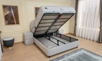 Set Pat Tapitat cu Saltea si Somiera Split Gri Deschis, 160x200 5