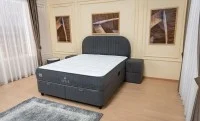 Set Pat Tapitat cu Saltea si Somiera Split Gri Inchis, 160x200 3