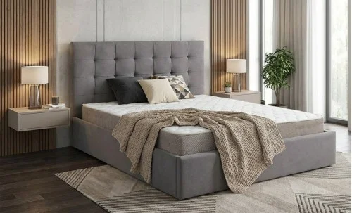 Set Pat Tapițat Cremona KJB5734 Gri cu saltea Bonell si Somieră rabatabilă, 160x200 cm