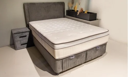 Set Pat Tapitat cu Saltea Bella Grey 180x200