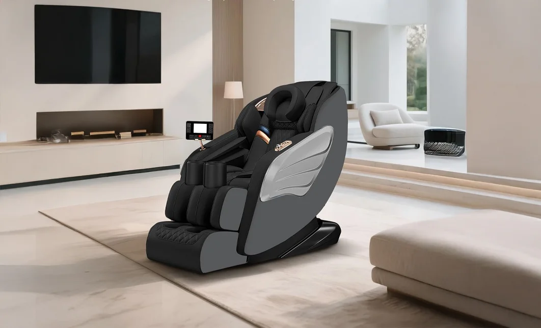 Fotoliu de Masaj A077 Gri, Masaj pe 6 Zone, Role 3D S-Curve, Stretching, Încălzire, Bluetooth