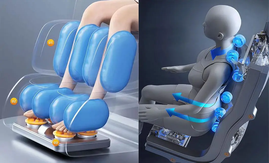 Fotoliu de Masaj A077 Bej, Masaj pe 6 Zone, Role 3D S-Curve, Stretching, Încălzire, Bluetooth 7