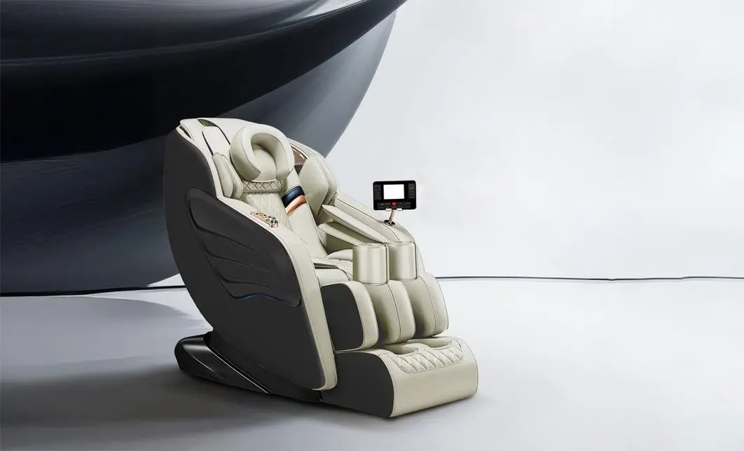 Fotoliu de Masaj A077 Bej, Masaj pe 6 Zone, Role 3D S-Curve, Stretching, Încălzire, Bluetooth 8