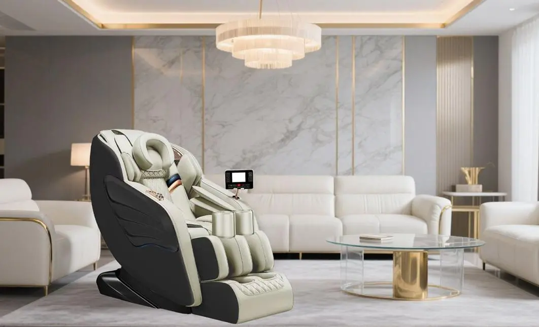 Fotoliu de Masaj A077 Bej, Masaj pe 6 Zone, Role 3D S-Curve, Stretching, Încălzire, Bluetooth 9