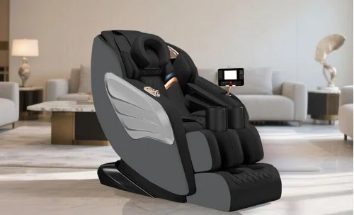 Fotoliu de Masaj A077 Gri, Masaj pe 6 Zone, Role 3D S-Curve, Stretching, Încălzire, Bluetooth