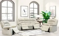 Set canapea cu 2 fotolii sistem recliner Comfort Lux White, Bej 2
