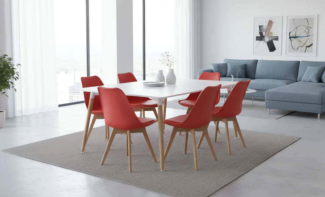 Set Masă Living SL673 Albă cu 6 Scaune de Living J900 Roșii 7
