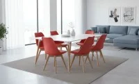 Set Masă Living SL673 Albă cu 6 Scaune de Living J900 Roșii 7