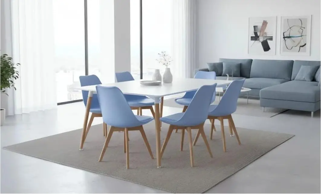 Set Masă Living SL673 Albă cu 6 Scaune de Living J900 Albastre 6