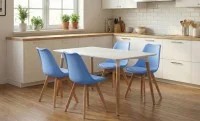 Set Masă Living SL673 Alba cu 4 Scaune J900 Albastre