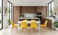 Set Masă Living SL673 Albă cu 6 Scaune de Living J900 Galbene