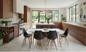Set Masă Living SL673 Albă cu 6 Scaune de Living J900 Negre