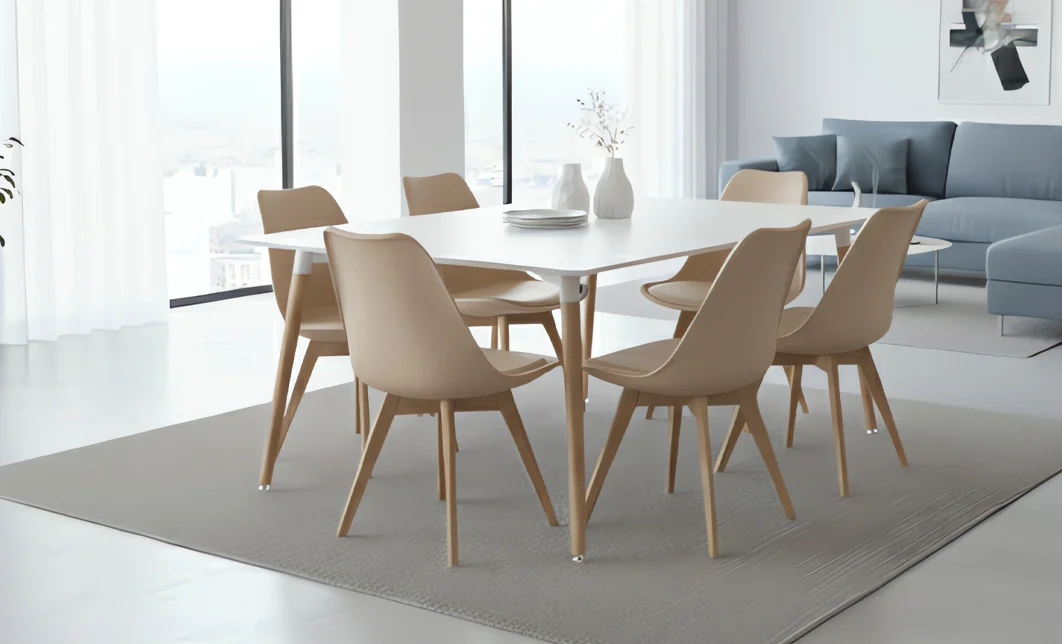Set Masă Living SL673 Albă cu 6 Scaune de Living J901 Bej 6