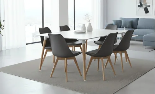Set Masă Living SL673 Albă cu 6 Scaune de Living J901 Gri