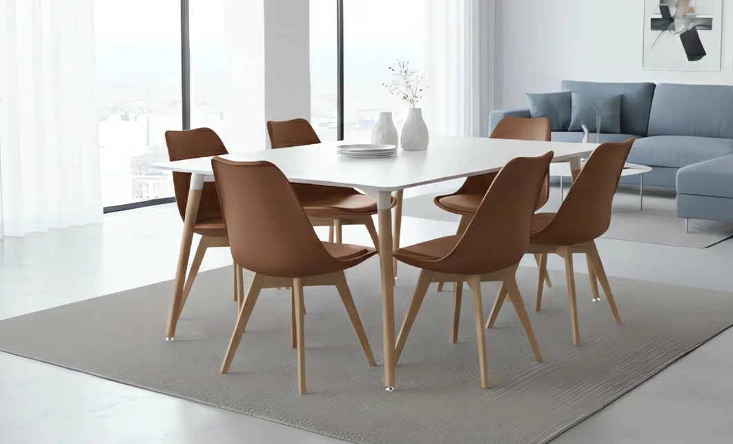 Set Masă Living SL673 Albă cu 6 Scaune de Living J901 Maro 8