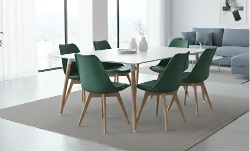 Set Masă Living SL673 Albă cu 6 Scaune de Living J901 Verde