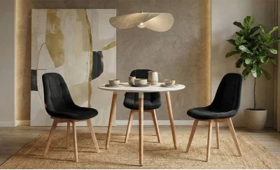 Set Masa Rotunda DT17 Albă cu 3 Scaune KJC5304 Negre