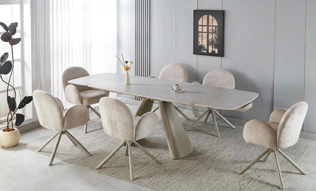 Set Masă Living DTM0408 Extensibilă cu 6 Scaune DCM0518 AS Bej