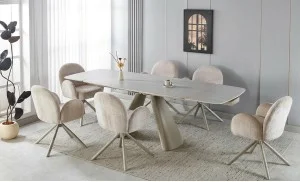 Set Masă Living DTM0408 Extensibilă cu 6 Scaune DCM0518 AS Bej