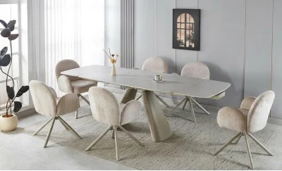 Set Masă Living DTM0408 Extensibilă cu 6 Scaune DCM0518 AS Bej