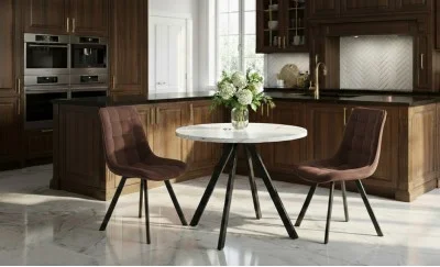 Set Masă Living Extensibilă Set Masă Extensibilă DTW0902MBE Albă cu 2 Scaune J265 Maro