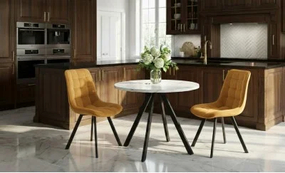 Set Masă Living Extensibilă Set Masă Extensibilă DTW0902MBE Albă cu 2 Scaune J265 Muștar