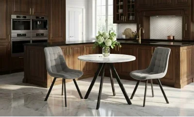Set Masă Living Extensibilă Set Masă Extensibilă DTW0902MBE Albă cu 2 Scaune J265 Gri