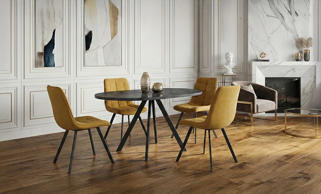 Set Masă Living Extensibilă Set Masă Extensibilă DTW0902MBE Gri cu 4 Scaune J265 Muștar