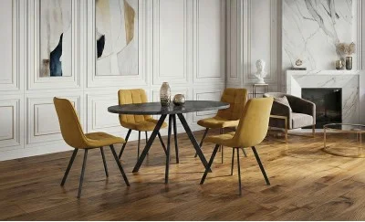Set Masă Living Extensibilă Set Masă Extensibilă DTW0902MBE Gri cu 4 Scaune J265 Muștar