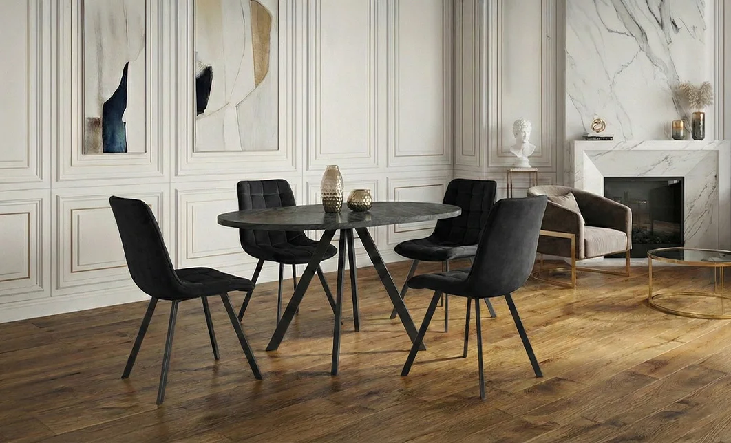 Set Masă Living Extensibilă Set Masă Extensibilă DTW0902MBE Gri cu 4 Scaune J265 Negre