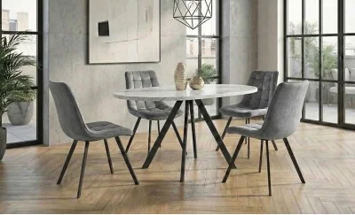 Set Masă Living Extensibilă Set Masă Extensibilă DTW0902MBE Albă cu 4 Scaune J265 Gri