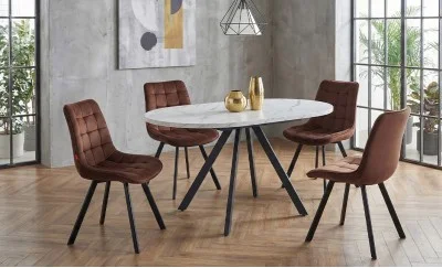 Set Masă Living Extensibilă Set Masă Extensibilă DTW0902MBE Albă cu 4 Scaune J265 Maro