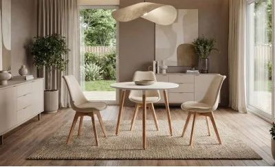 Set Masa Rotunda DT17 Albă cu 3 Scaune J901 Bej