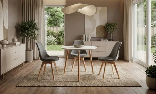 Set Masa Rotunda DT17 Albă cu 3 Scaune J901 Gri