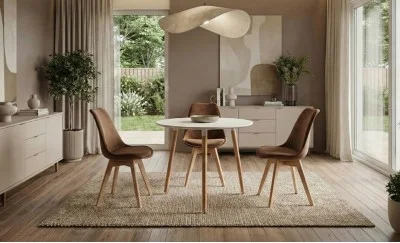 Set Masa Rotunda DT17 Albă cu 3 Scaune J901 Maro
