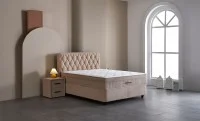 Set Pat Tapitat cu Saltea si Somiera Prestige Bej, 180x200 cm 5