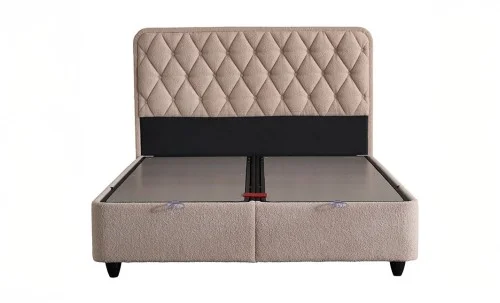 Set Pat Tapitat cu Saltea si Somiera Prestige Bej, 180x200 cm