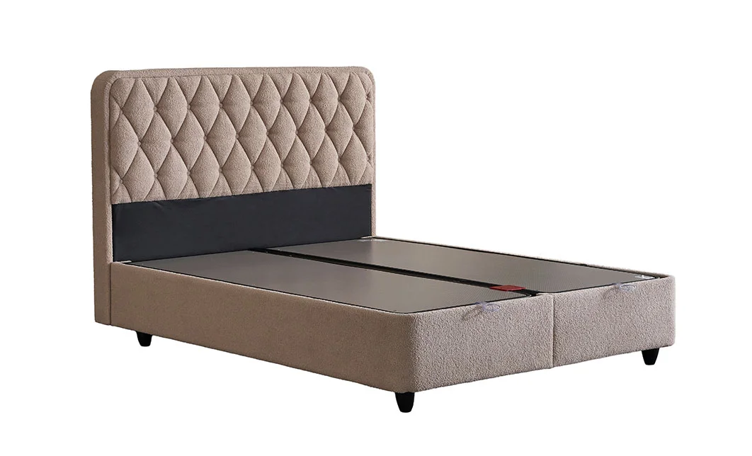 Set Pat Tapitat cu Saltea si Somiera Prestige Bej, 180x200 cm