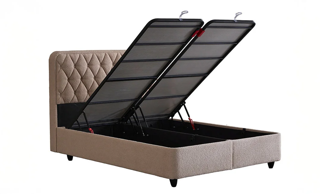 Set Pat Tapitat cu Saltea si Somiera Prestige Bej, 180x200 cm