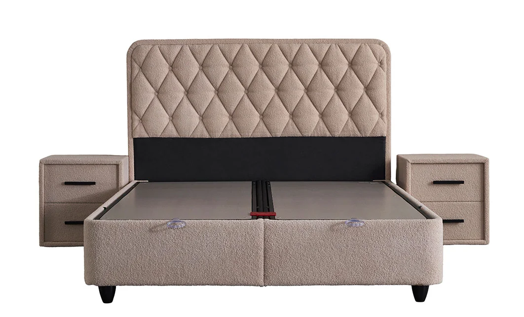 Set Pat Tapitat cu Saltea si Somiera Prestige Bej, 180x200 cm