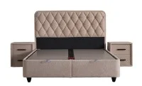 Set Pat Tapitat cu Saltea si Somiera Prestige Bej, 180x200 cm