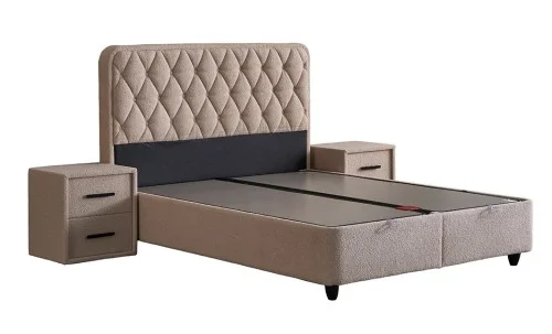 Set Pat Tapitat cu Saltea si Somiera Prestige Bej, 180x200 cm
