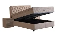 Set Pat Tapitat cu Saltea si Somiera Prestige Bej, 180x200 cm