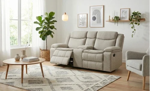 Canapea Recliner Manual cu 2 Locuri si port USB, Gri